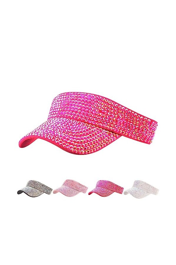 Casquette de Sport à Strass Brillants Visiere Casquette Anti UV Femmes Soleil Réglable Queue de Cheval Casquette de Baseball 