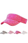 Casquette de Sport à Strass Brillants Visiere Casquette Anti UV Femmes Soleil Réglable Queue de Cheval Casquette de Baseball 