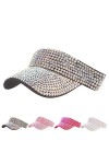 Casquette de Sport à Strass Brillants Visiere Casquette Anti UV Femmes Soleil Réglable Queue de Cheval Casquette de Baseball 