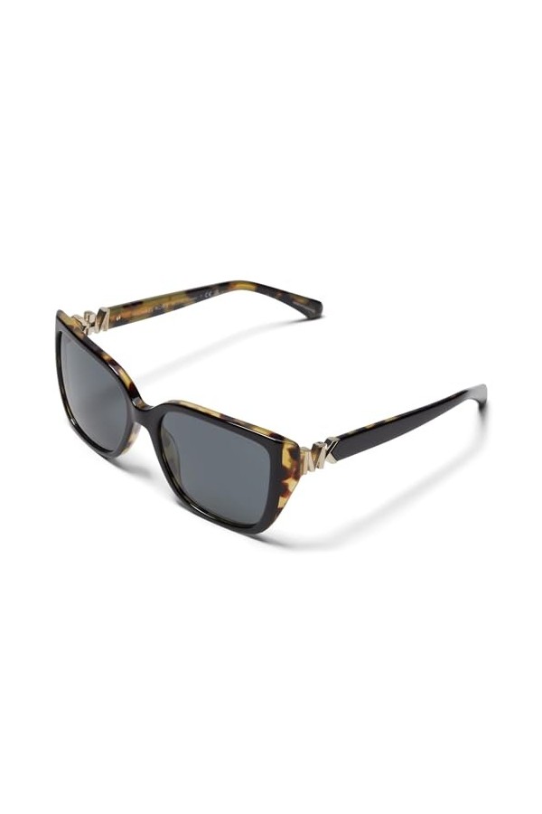 Michael Kors Lunettes de soleil Acadia rectangulaires pour femme, double couche, noir/ambre Tor, 55, Bi-couche Noir/Ambre Tor