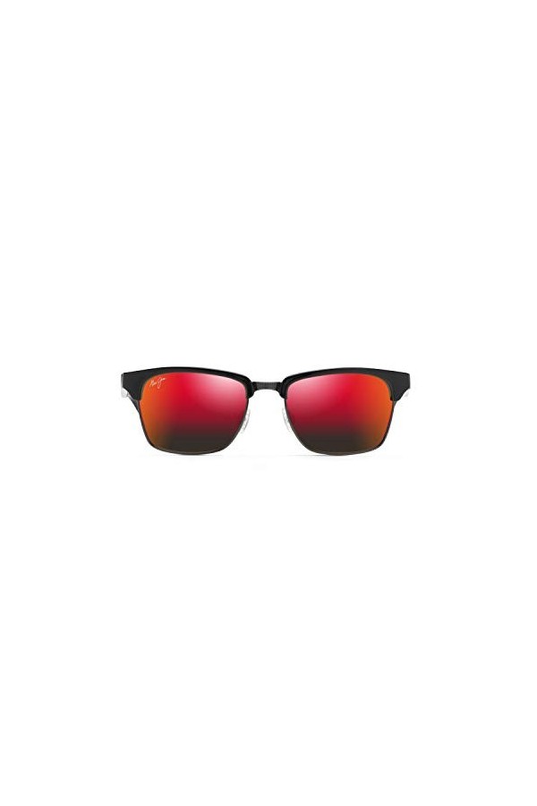 Maui Jim Kawika, Lunettes de Soleil Femme, Noir Brillant avec étain Antique/Lave hawaïenne polarisée, M