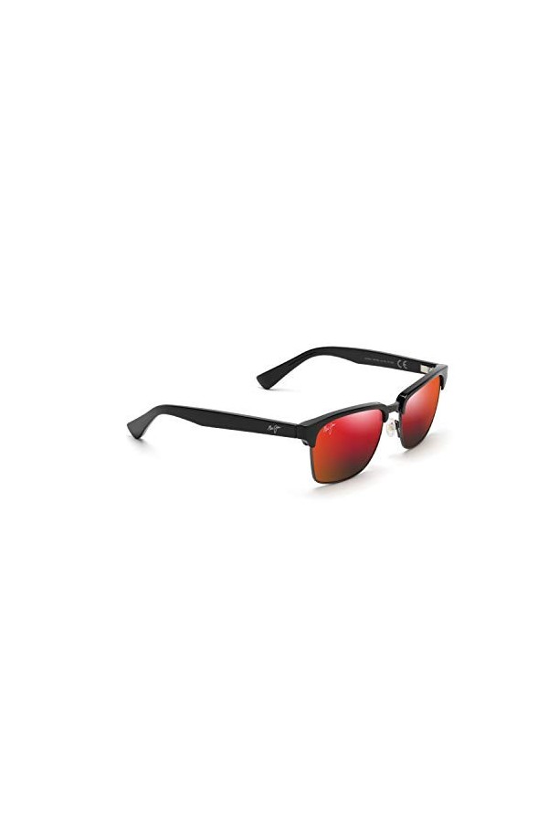 Maui Jim Kawika, Lunettes de Soleil Femme, Noir Brillant avec étain Antique/Lave hawaïenne polarisée, M