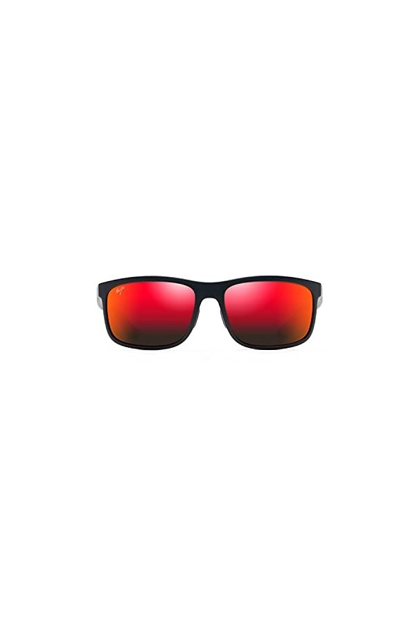 Maui Jim Lunettes de soleil classiques polarisées Huelo pour homme et femme, Noir mat/lave hawaïenne polarisée, Medium