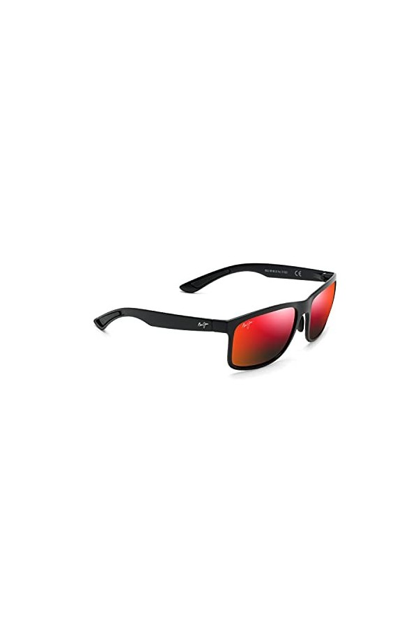 Maui Jim Lunettes de soleil classiques polarisées Huelo pour homme et femme, Noir mat/lave hawaïenne polarisée, Medium