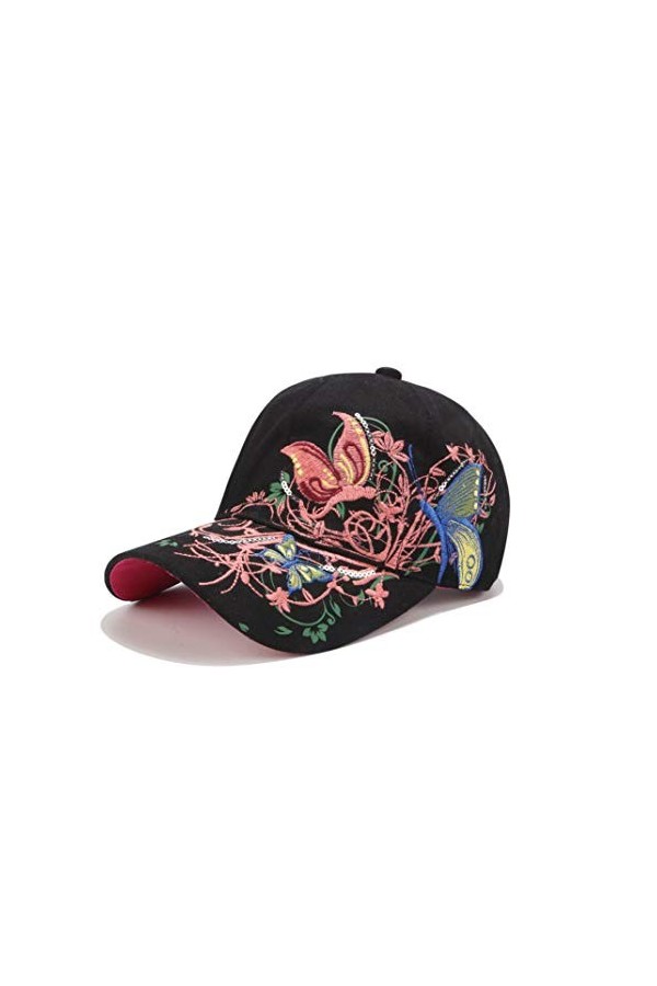 XibeiTrade Casquette de baseball pour femme - Motif papillon et fleur - Réglable et respirant, bleu, M