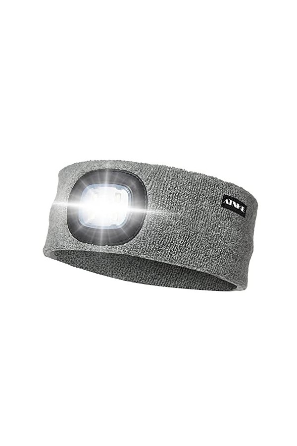 ATNKE LED Sport Bandeau,Rechargeable par USB Ultra-Lumineux 4 Lampe,Elastique Antidérapant Bandeau Cheveux Sueur Absorbant po