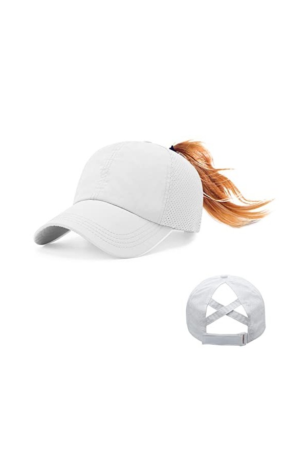 Feelorna Casquette de baseball pour femme - En maille - Avec trou pour queue de cheval - Réglable - Respirante - Pour sports