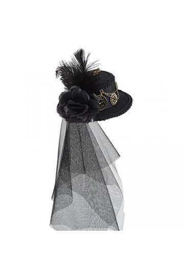 caoxhenr Chapeau haut-de-forme steampunk avec voile pour femme, chapeau steampunk magique, chapeau dHalloween, couvre-chef, 