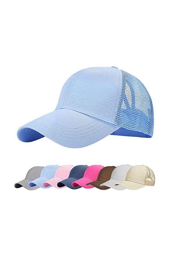 heekpek Casquette de Baseball Femme Chapeau Queue De Cheval Casquette Réglable Mesh Trucker Baseball Hat, Taille Unique, Bleu