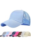 heekpek Casquette de Baseball Femme Chapeau Queue De Cheval Casquette Réglable Mesh Trucker Baseball Hat, Taille Unique, Bleu
