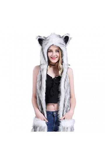 ZYXZHXhxll 3 en 1 Écharpe à Capuche en Fourrure avec Pattes et Oreilles, Chapeau danimal Écharpe à Capuche en Fausse Fourrur