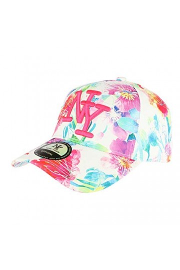 Casquette NY Blanche et Rose à Fleurs Baseball Fashion Bali - Taille: Taille Unique - Couleur: Rose - Mixte