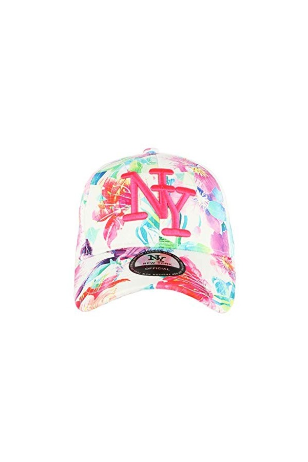 Casquette NY Blanche et Rose à Fleurs Baseball Fashion Bali - Taille: Taille Unique - Couleur: Rose - Mixte