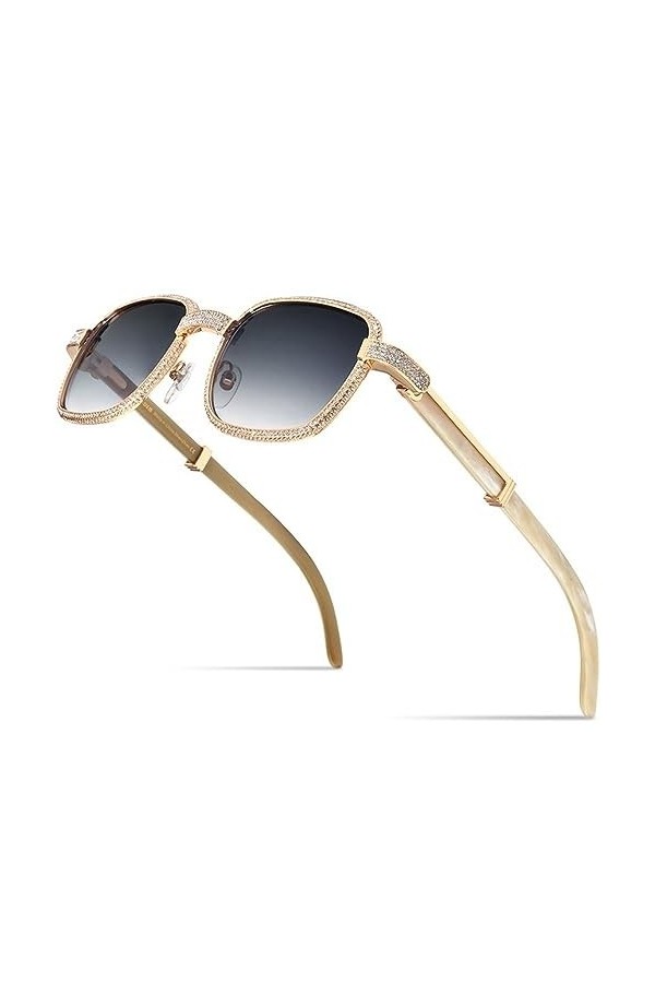 HPIRME Lunettes de soleil en corne de diamant faites à la main femmes lunettes de soleil pour les nuances femme, blanc, taill