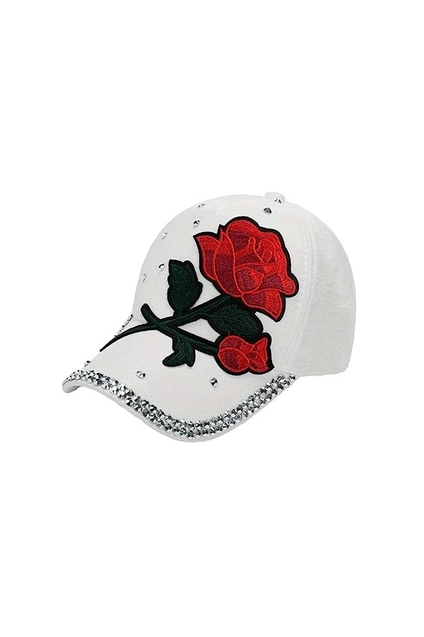 TUBBLI Rouge Rose Patch Baseball Casquette Strass Décor Sport Chapeau Léger Réglable Chapeaux Loisirs Chapeau Été Femme Chape
