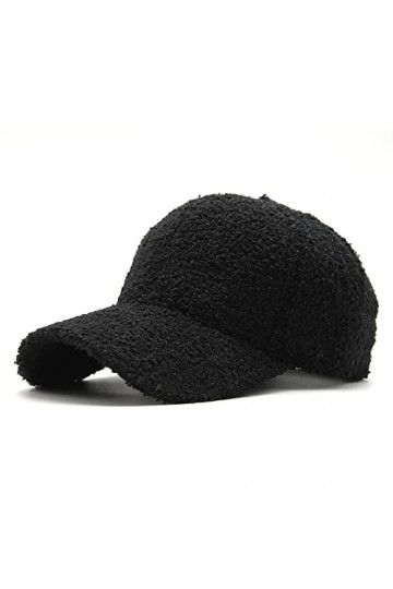 Casquette de baseball en fausse laine dagneau – Casquette dhiver chaude en polaire style hip-hop unisexe, Noir , taille uni