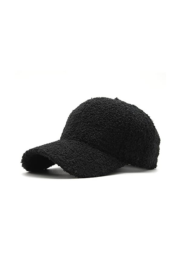 Casquette de baseball en fausse laine dagneau – Casquette dhiver chaude en polaire style hip-hop unisexe, Noir , taille uni