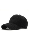 Casquette de baseball en fausse laine dagneau – Casquette dhiver chaude en polaire style hip-hop unisexe, Noir , taille uni