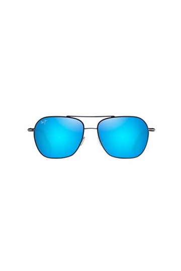 Maui Jim Mano Lunettes de soleil unisexes avec verres polarisés brevetés Plus 2, Bleu marine foncé avec rayures argentées/ble