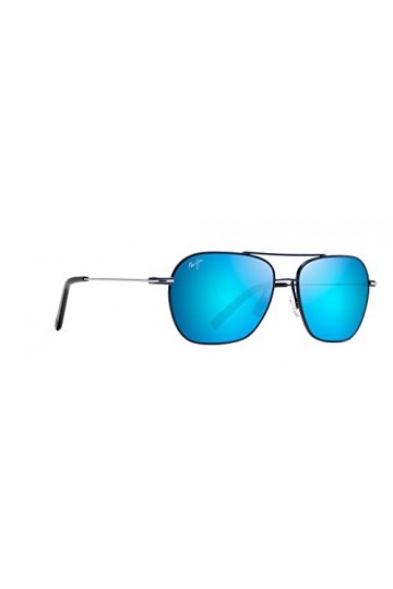 Maui Jim Mano Lunettes de soleil unisexes avec verres polarisés brevetés Plus 2, Bleu marine foncé avec rayures argentées/ble