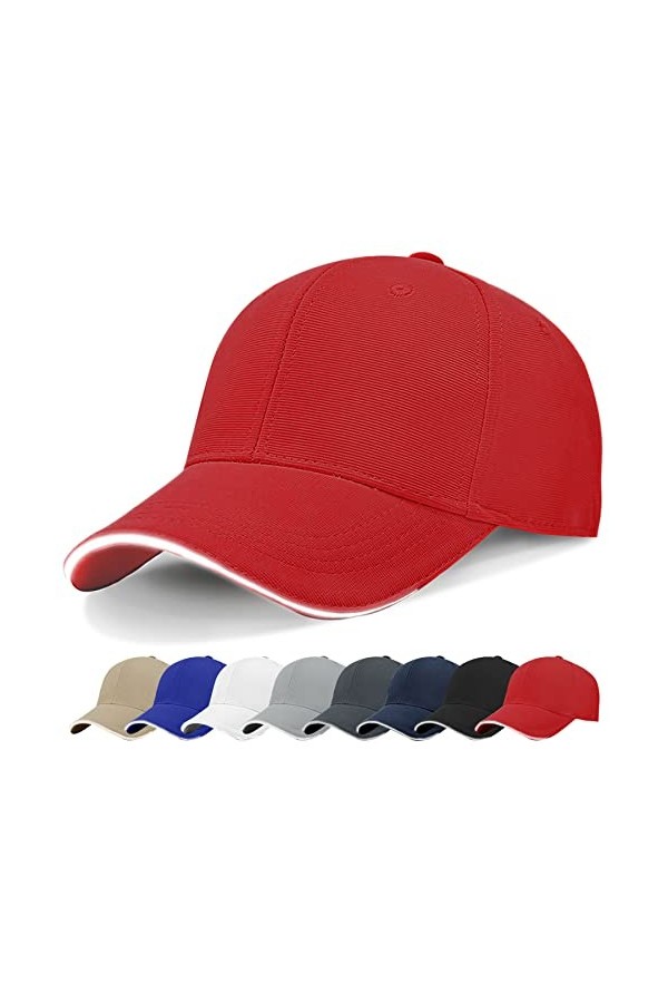 Kordear Casquette de baseball pour homme et femme - Uni - Réglable - En coton - Avec bord réfléchissant - Unisexe, Rouge, Tai