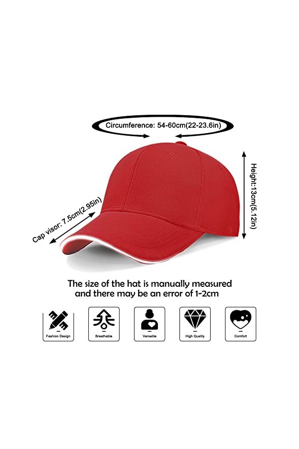 Kordear Casquette de baseball pour homme et femme - Uni - Réglable - En coton - Avec bord réfléchissant - Unisexe, Rouge, Tai