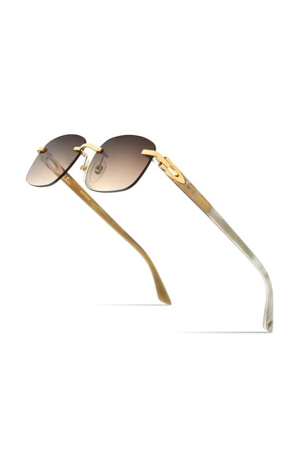 HCHES Lunettes de soleil carrées sans monture pour femme, corne blanche, taille unique