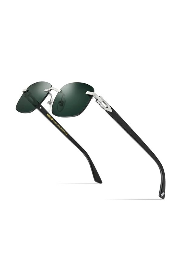 HCHES Lunettes de soleil carrées sans monture pour femme, corne blanche, taille unique