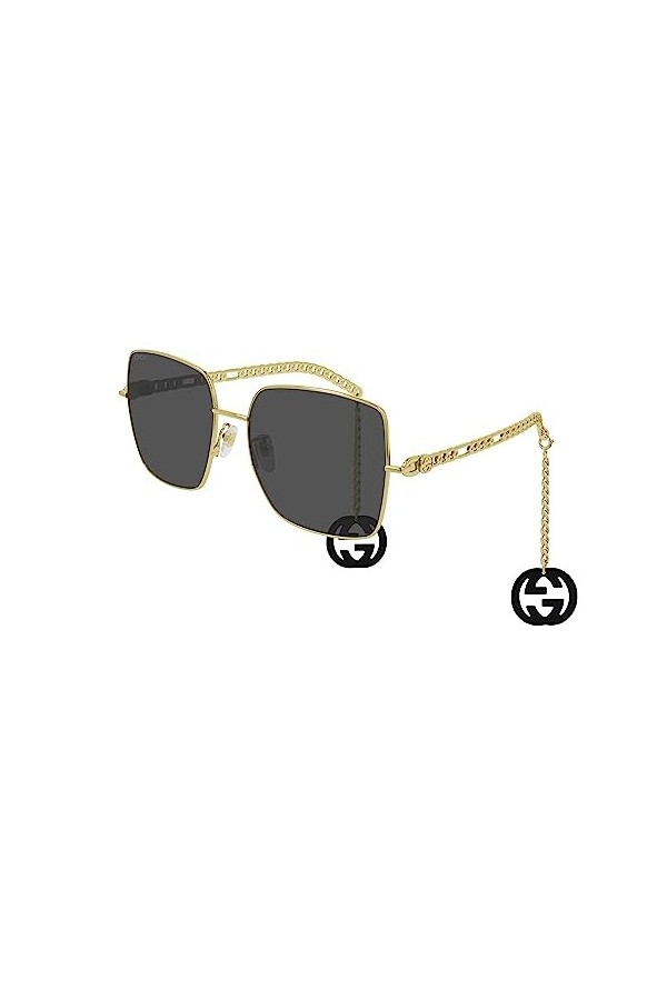 Gucci Lunettes de Soleil GG0724S Gold/Grey Gold Chain Logo 61/18/135 femme