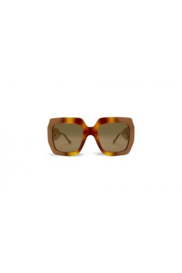 Gucci Lunettes de Soleil GG1022S Havana Beige/Dark Brown Gold Chain 54/23/140 femme