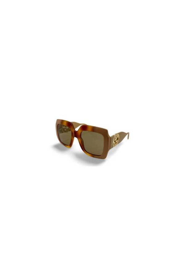 Gucci Lunettes de Soleil GG1022S Havana Beige/Dark Brown Gold Chain 54/23/140 femme