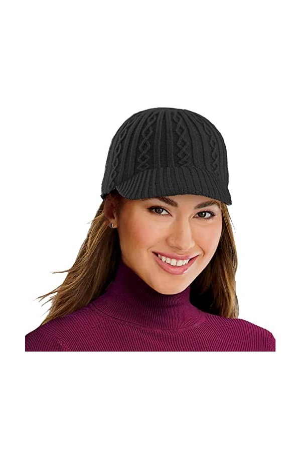 HilyBony Béret dhiver chaud pour femme, Noir , Taille M