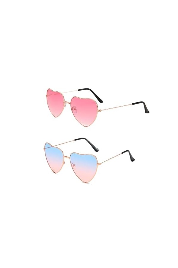 ZWWsullo Lot de 2 lunettes de soleil en forme de cœur, Couleur + rose