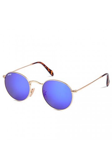 DIKLEY Lunettes de soleil rondes rétro vintage pour homme et femme - Verres miroir - Cadre en métal - Verres en verre miroir 