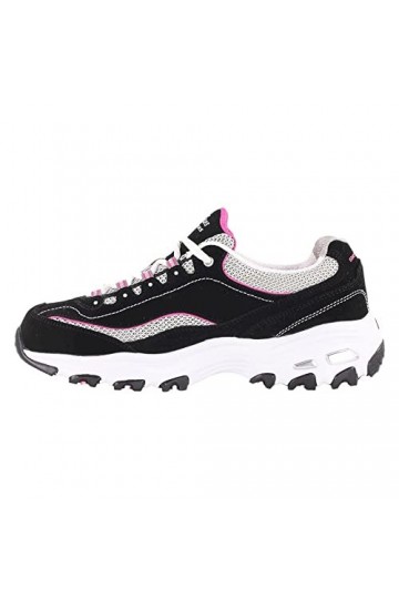 Skechers Femme DLites-Biggest Fan Baskets, Black Trubuck/White Mesh/Silver Trim BKW, 38 EU