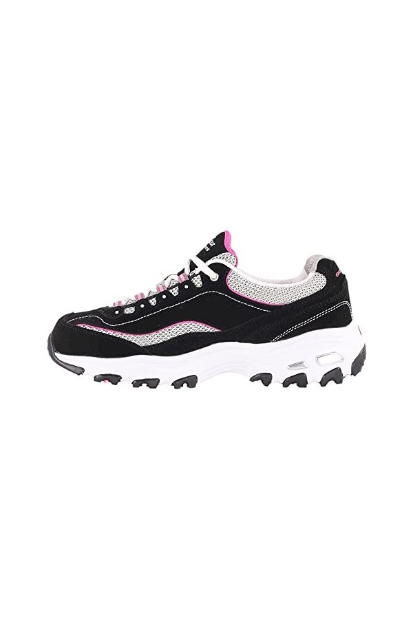 Skechers Femme DLites-Biggest Fan Baskets, Black Trubuck/White Mesh/Silver Trim BKW, 38 EU
