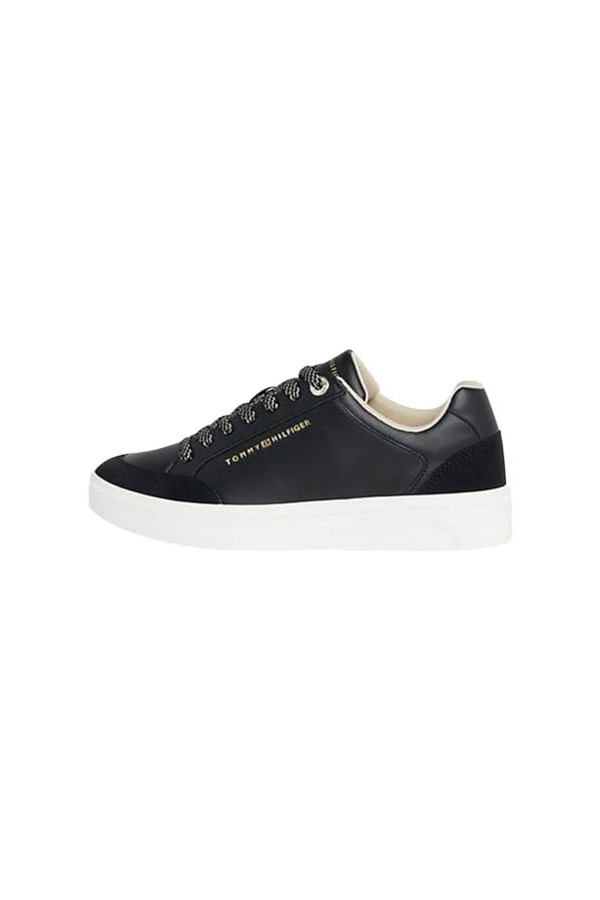 Tommy Hilfiger Femme Baskets de Court saisonnières, Noir, 38 EU