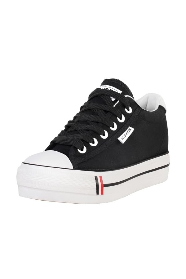 wealsex Basket Mode Toile Plate Femme Plateforme Semelle Epaisse Chaussure Tennis Confort Sneakers Basse Blanche 35