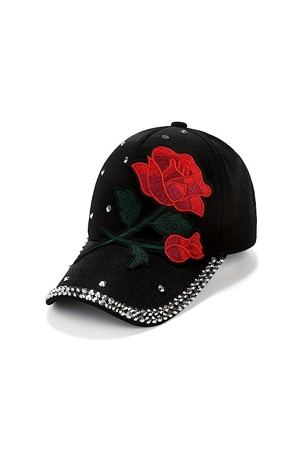 Amacigana Casquette de baseball avec motif rose rouge - Avec strass - Léger - Réglable - Pour lété - Pour femme - Protection