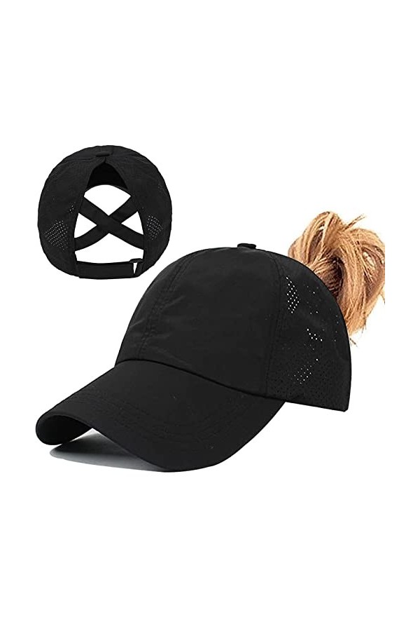 Enwokran Casquette de Baseball Femme, Queue de Cheval été Réglable Chapeau Séchage Rapide Respirante Anti-Soleil UV pour Runn