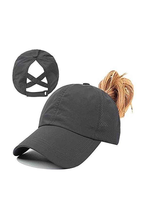 Enwokran Casquette de Baseball Femme, Queue de Cheval été Réglable Chapeau Séchage Rapide Respirante Anti-Soleil UV pour Runn