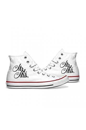 INKICKS Chaussures imprimées pour mariage au design Mr&Mrs ou Just Married personnalisables, Just Married Baskets blanches pe