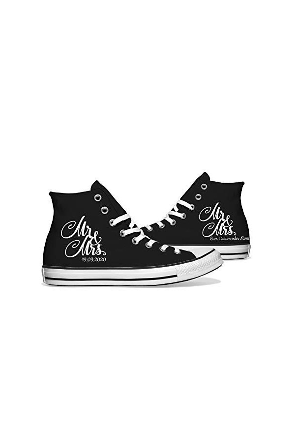 INKICKS Chaussures imprimées pour mariage au design Mr&Mrs ou Just Married personnalisables, Just Married Baskets blanches pe