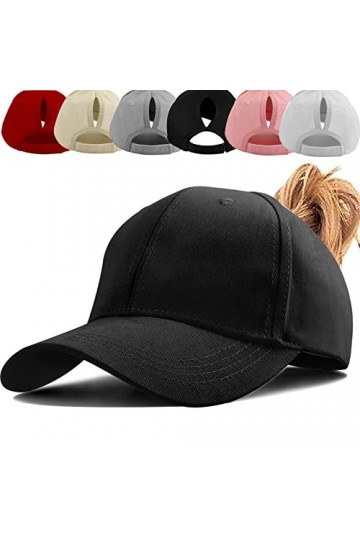 Queue de Cheval Casquette de Baseball, Coton Respirante Ajustable Légère Anti-Soleil, Unisexe Couleur Vintage Messy Casquette