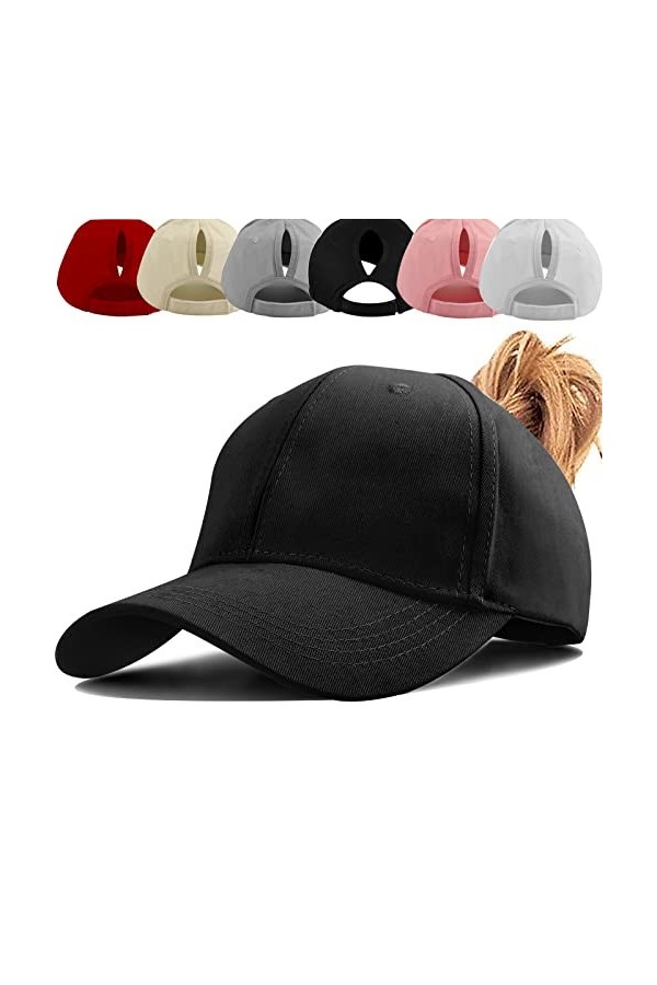 Queue de Cheval Casquette de Baseball, Coton Respirante Ajustable Légère Anti-Soleil, Unisexe Couleur Vintage Messy Casquette