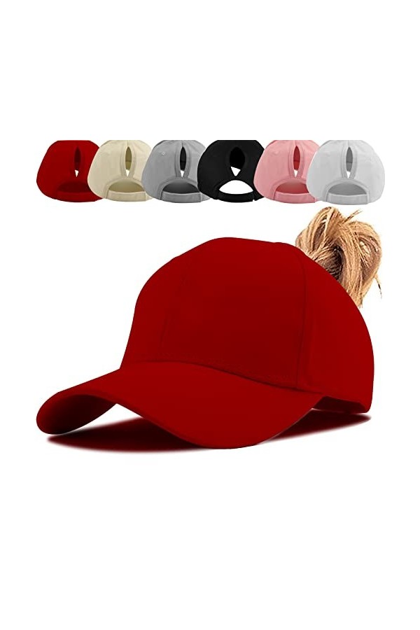 Queue de Cheval Casquette de Baseball, Coton Respirante Ajustable Légère Anti-Soleil, Unisexe Couleur Vintage Messy Casquette