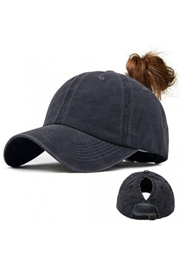 Tuopuda Casquette de Baseball Femme Vintage Baseball Cap Chapeau Queue De Cheval Réglable Casquettes de Sport Outdoor Noir 