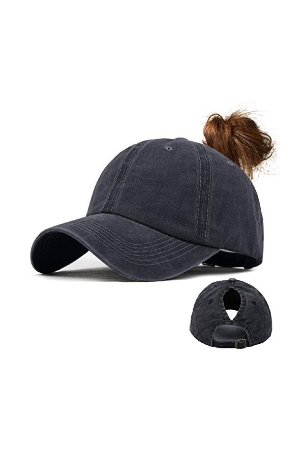 Tuopuda Casquette de Baseball Femme Vintage Baseball Cap Chapeau Queue De Cheval Réglable Casquettes de Sport Outdoor Noir 