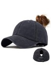 Tuopuda Casquette de Baseball Femme Vintage Baseball Cap Chapeau Queue De Cheval Réglable Casquettes de Sport Outdoor Noir 