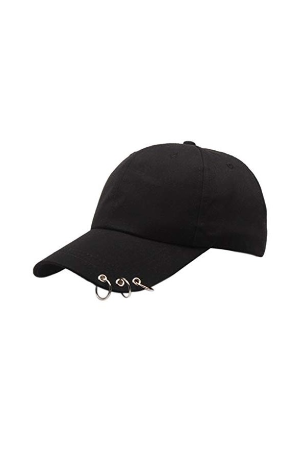 WOWOWO Casquette de Baseball Unisexe coréen Harajuku Casquette de Baseball avec Anneaux en métal Hip Hop réglable